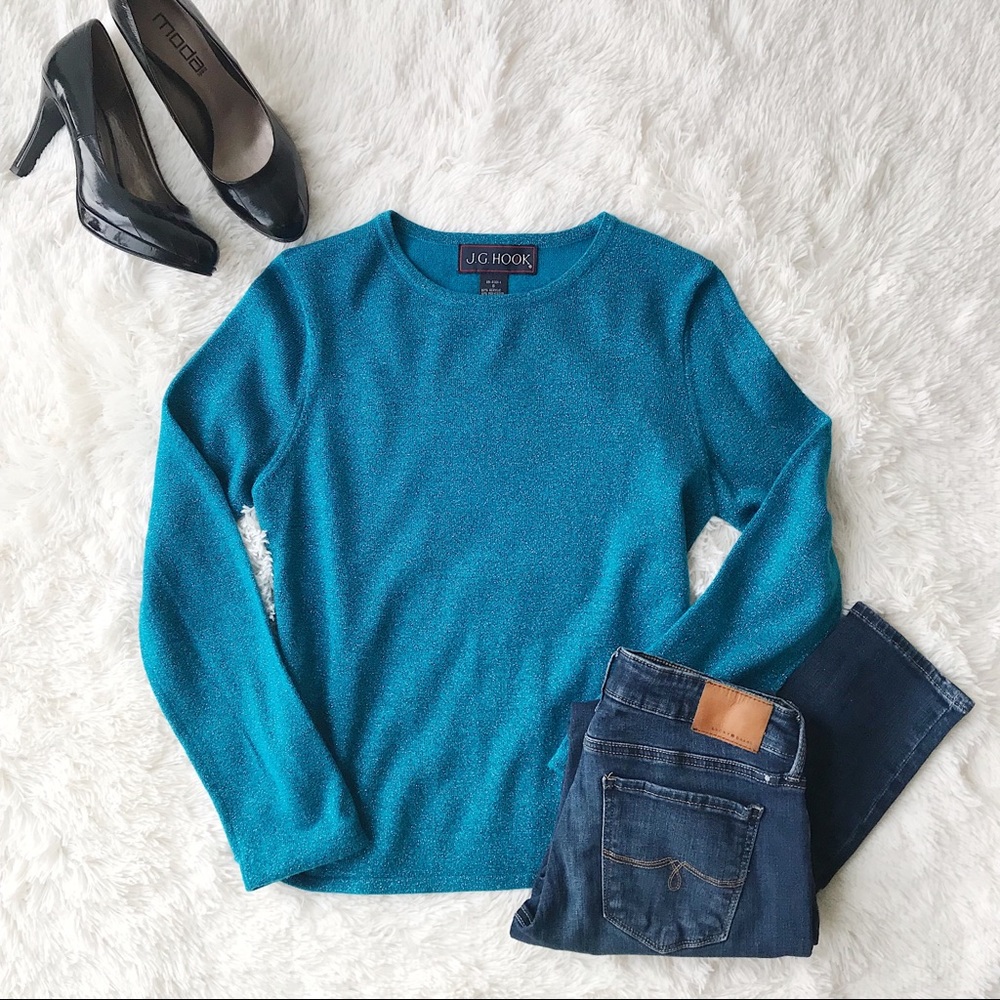J. G. Hook sparkly blue crew neck sweater metallic shimmer Sz S